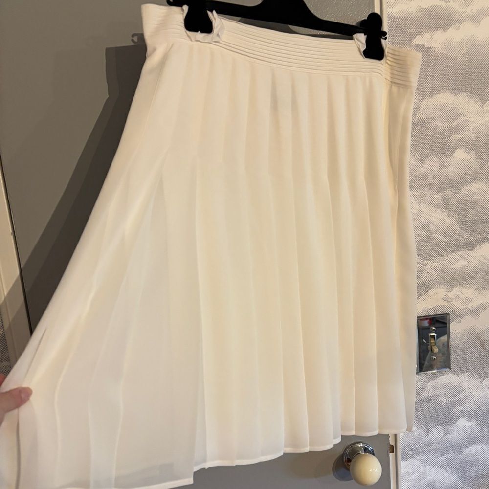 Edward Achour Paris Knee Length Chiffon Pleated Skirt - Ivory Sz 46
